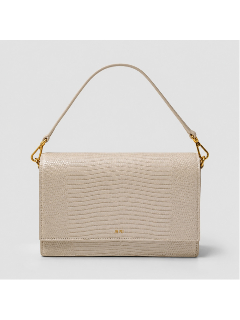 JW PEI Ivory Lizard Embossed Mini Flap Crossbody Shoulder Bag Gold Hardware